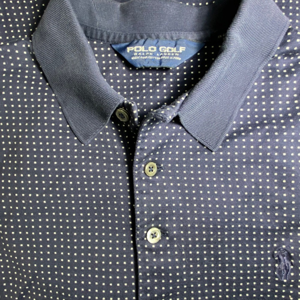 Polo Golf Ralph Lauren Mens Navy Blue Pima Cotton Micro Dot‎ Polo Shirt Size M